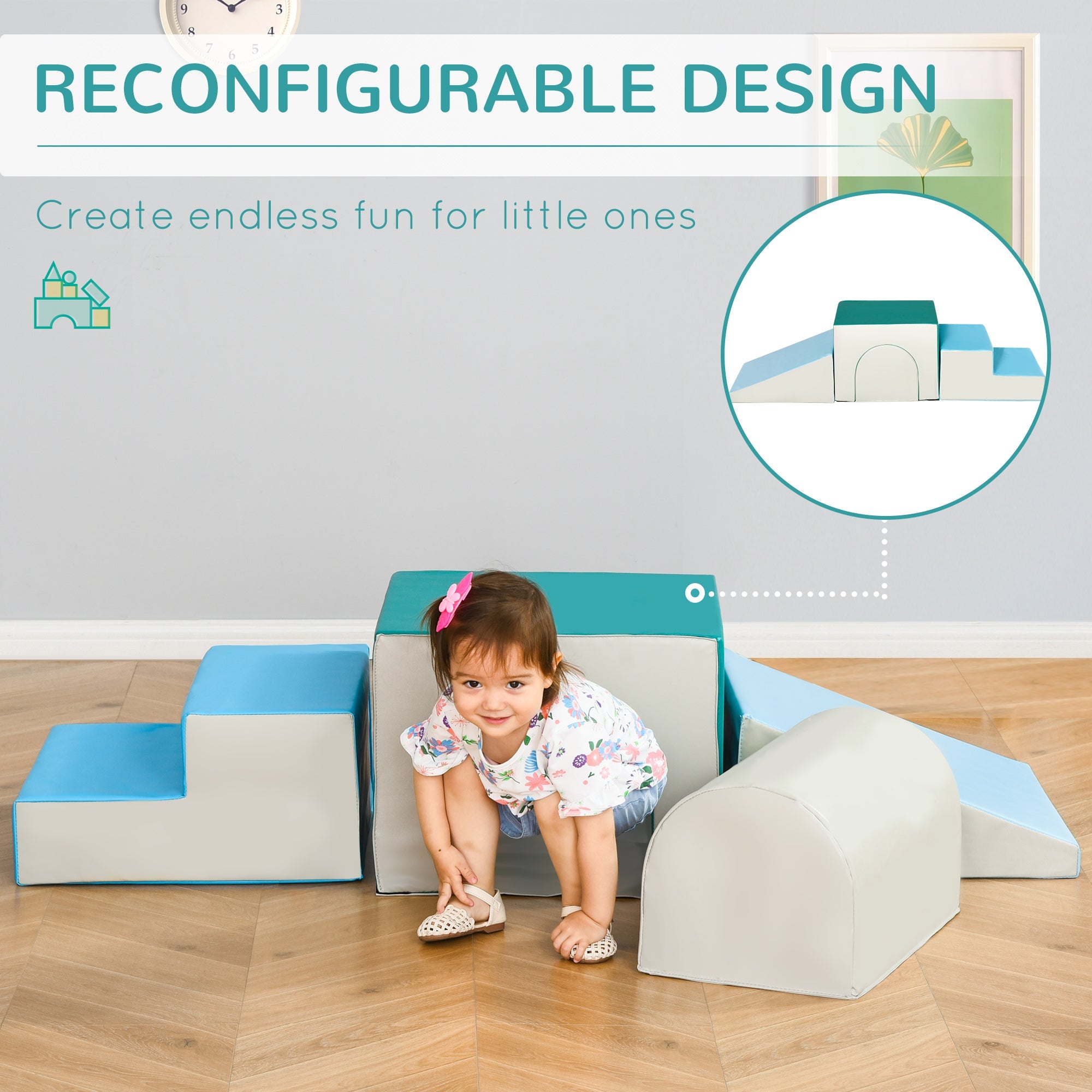 Qaba Soft Play Wonderland: 4-Piece Easy-Clean Foam Climbing, Crawling, Sliding Set for Toddlers, Multicolor