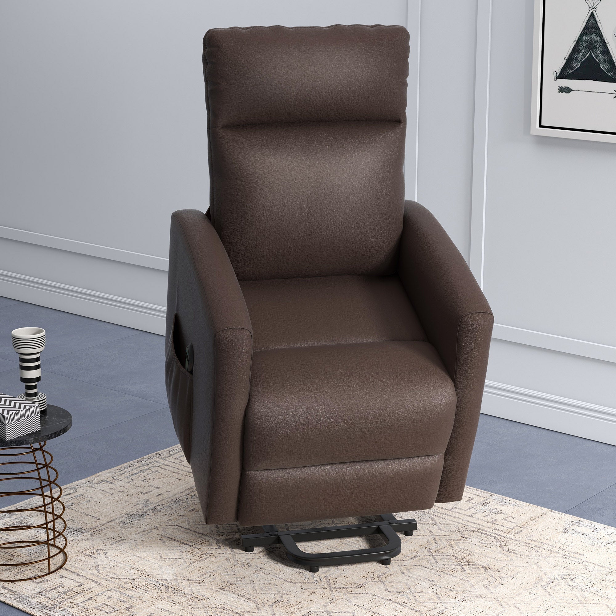 HOMCOM Power Lift Recliner Chair with Remote Control Side Pocket for Living Room Home Office Study Brown