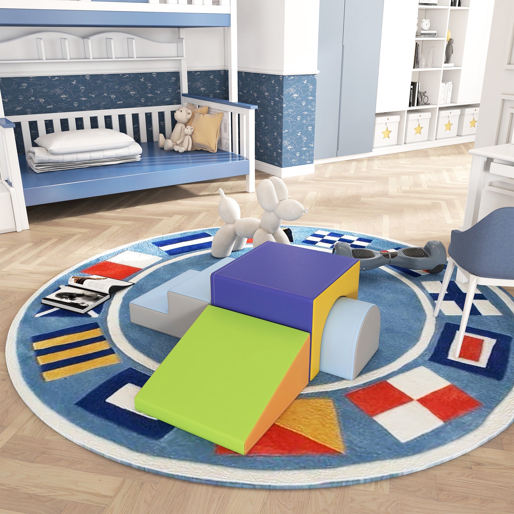 Qaba 4 Piece Foam Play Set for Toddlers and Children, Dark Colour