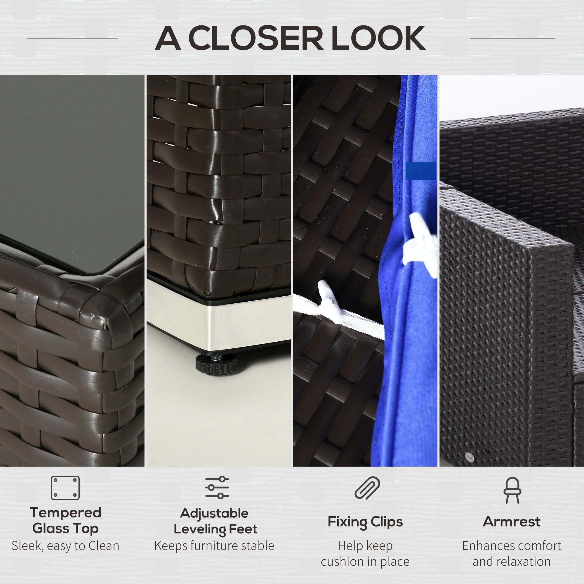 Outsunny 7-Piece Outdoor Sofa Set, Patio Wicker Sectional Sofa with Tempered Glass Coffee Table & Cushions