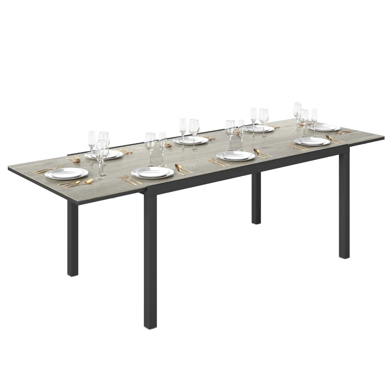 63"-94.5" Extendable Patio Dining Table for 6-8 Person, Outdoor Dining Table with Aluminium Edging, Steel Frame, Grey