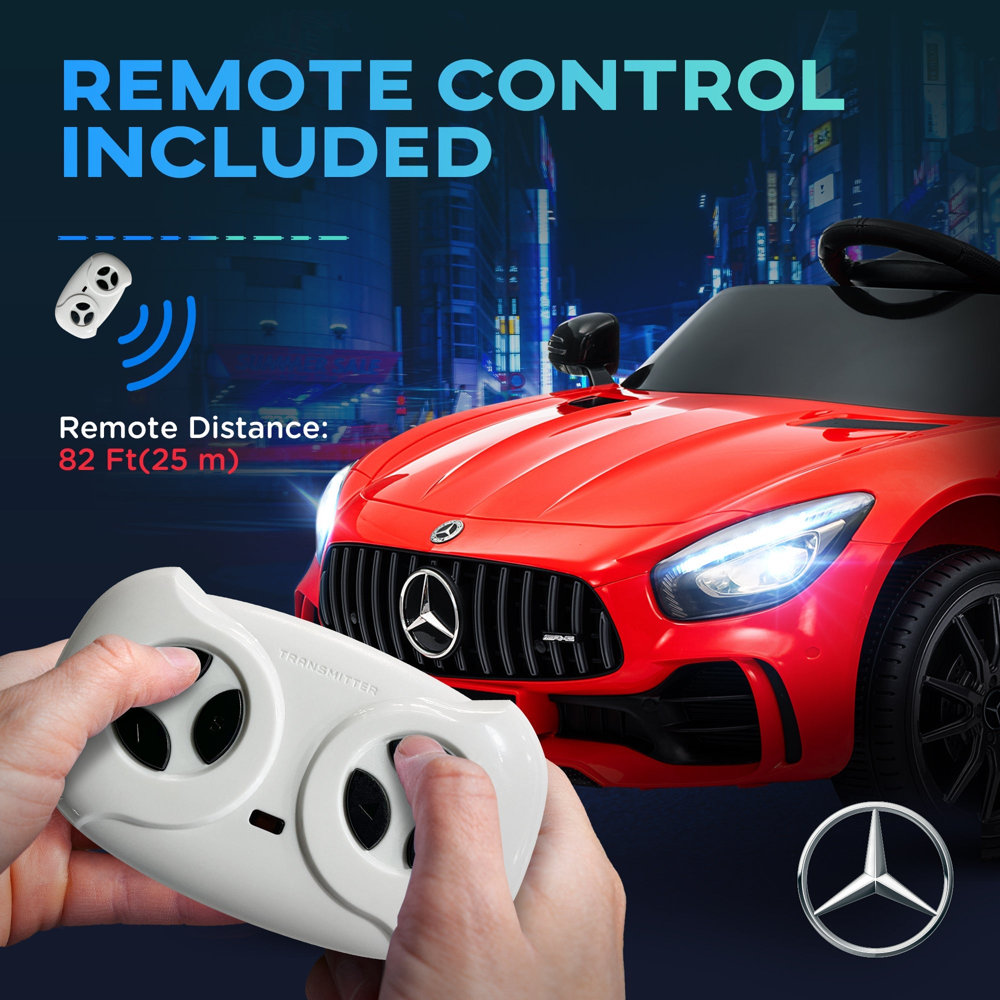 Qaba Mercedes-Benz AMG GTR Licensed 12V Battery Powered Kids Electric Car w/ Remote, Soft Start, Lights, Music Horn Red