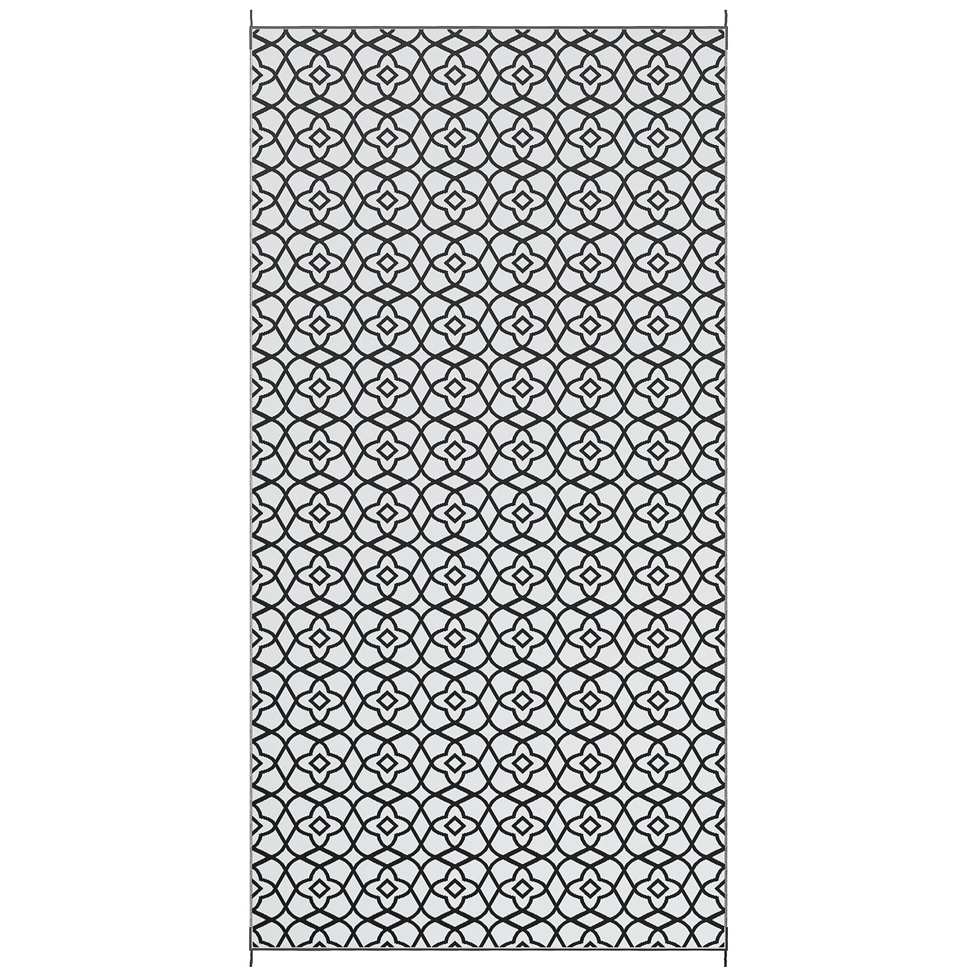 Outsunny Reversible Outdoor Mat Waterproof Plastic Straw Patio Rug 9x18 with Carry Bag Black White Clover