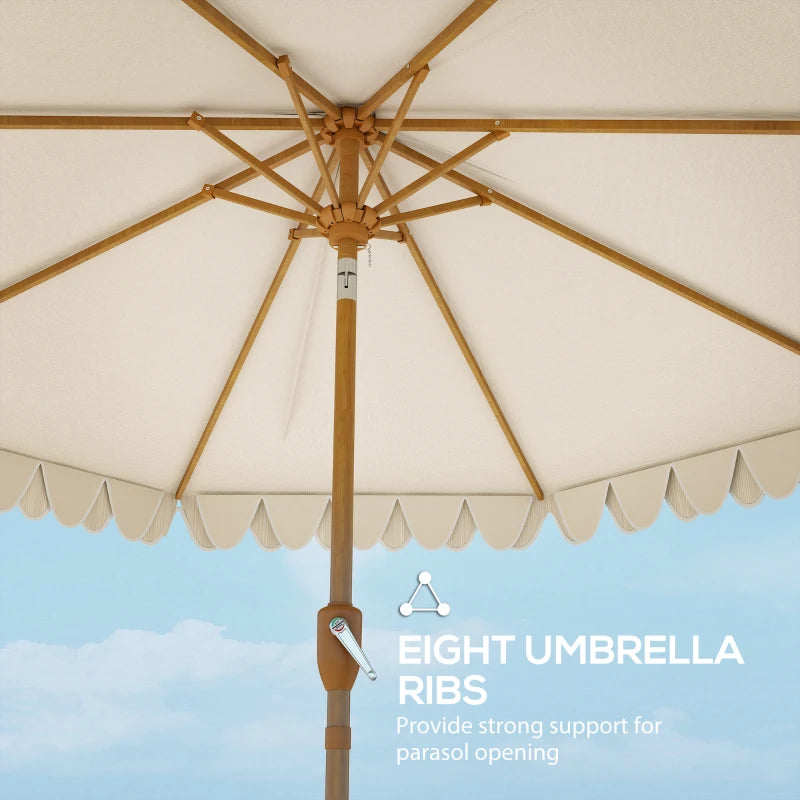 9 ft Patio Umbrella with Push Button Tilt and Crank, Double-ruffled Outdoor Market Table Umbrella Parasoll, Cream White