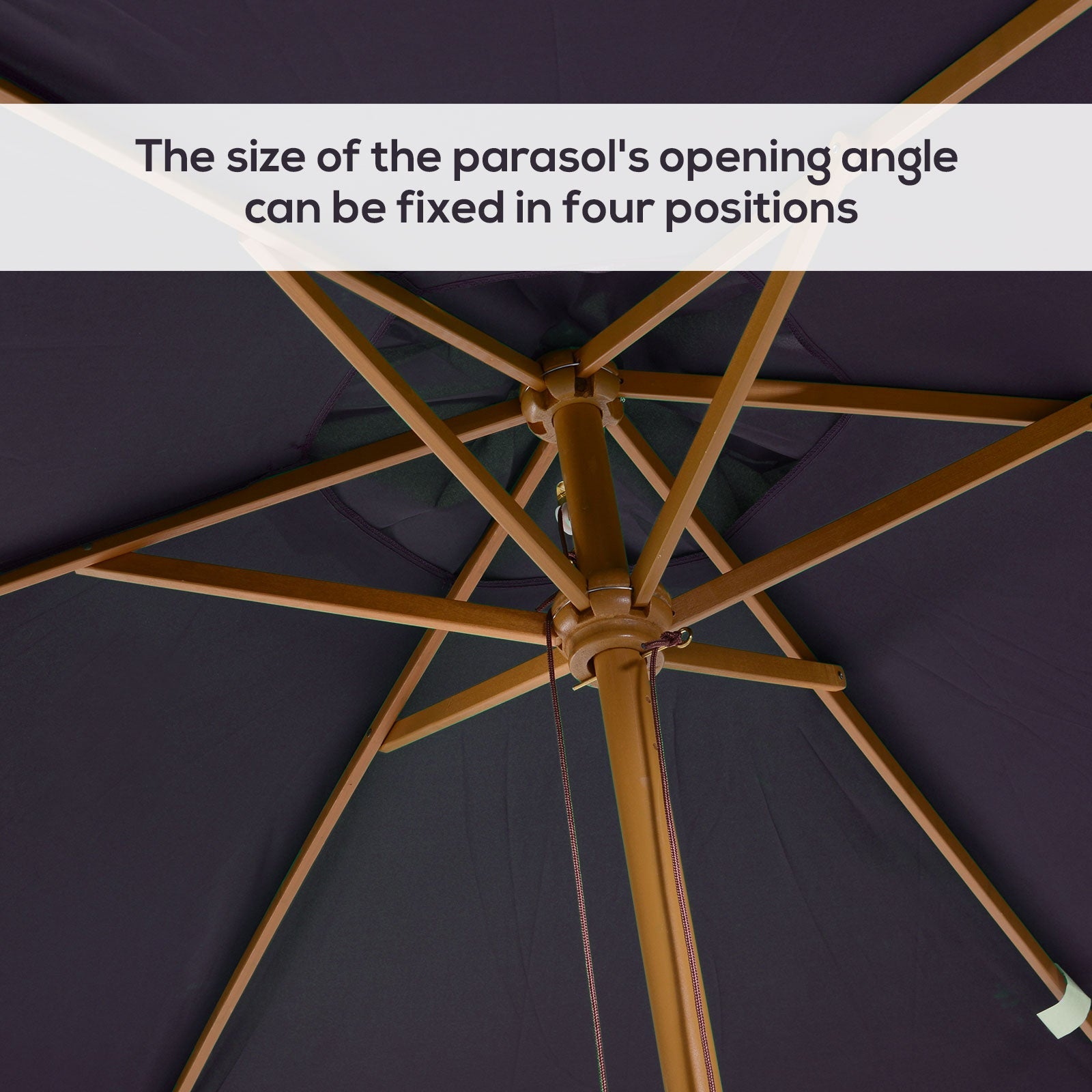 Outsunny 7x10FT Black Wooden Patio Umbrella Rectangle Garden Parasol Outdoor Sunshade Bamboo Ribs