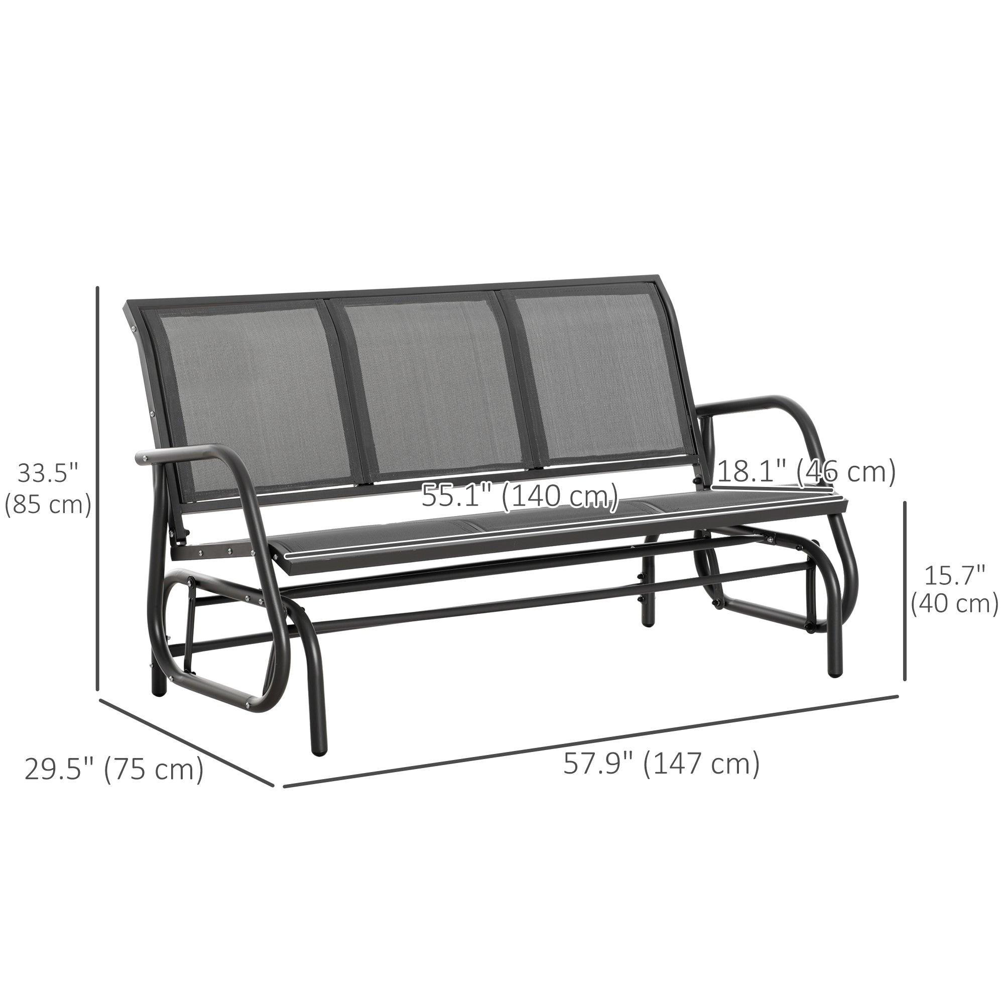 Outsunny 3-Seat Outdoor Glider Chair, Patio Rocking Chair, Steel Frame, Sling Fabric Seat for Garden, Backyard, Lawn, Grey