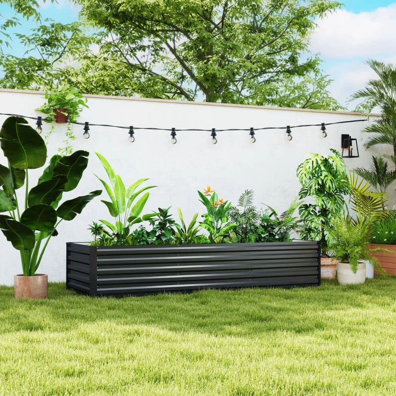 8 x 2.6 x 1.5ft Galvanized Raised Garden Bed, Reinforced Outdoor Planter Box with Open Bottom, Dark Grey