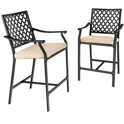 2 Pieces Patio Bar Stool with Height Cushion and Armrest - Free Shipping