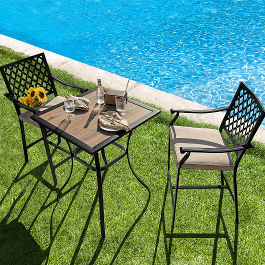 2 Pieces Patio Bar Stool with Height Cushion and Armrest - Free Shipping