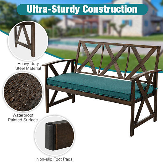 Outdoor Garden Bench with Detachable Sponge-Padded Cushion-Brown - Free Shipping