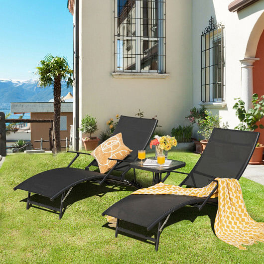 2 Pieces Patio Folding Stackable Lounge Chair Chaise with Armrest-Black - Free Shipping