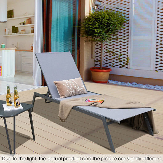 Outdoor Adjustable Chaise Lounge Chair with Lay Flat Position and Quick-Drying Fabric - Free Shipping
