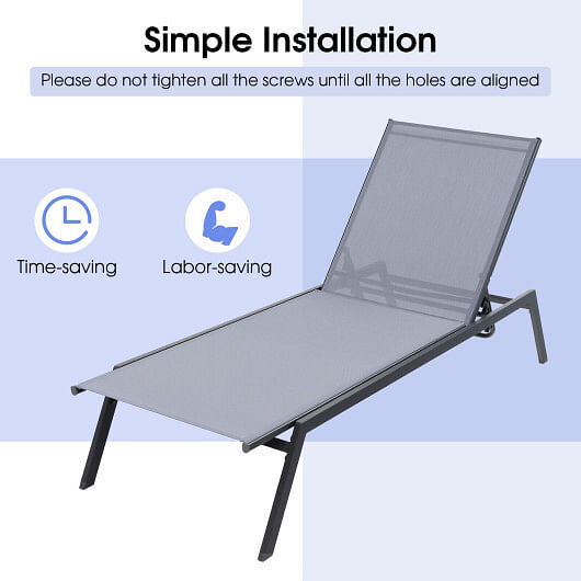 Outdoor Adjustable Chaise Lounge Chair with Lay Flat Position and Quick-Drying Fabric - Free Shipping