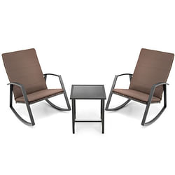 3 Pieces Patio Rattan Rocking Furniture Set-Brown - Free Shipping