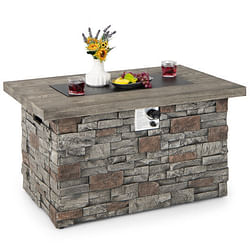 43.5 Inch Rectangle Faux Stone Propane Gas Fire Pit Table with Lava Rock and PVC Cover-Gray - Free Shipping