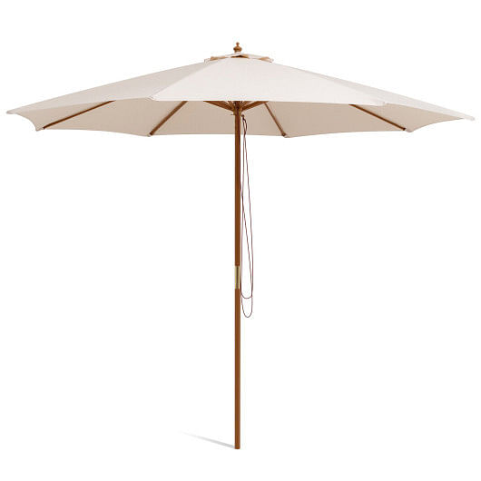 10 Feet Patio Umbrella with 8 Wooden Ribs and 3 Adjustable Heights-Beige - Free Shipping