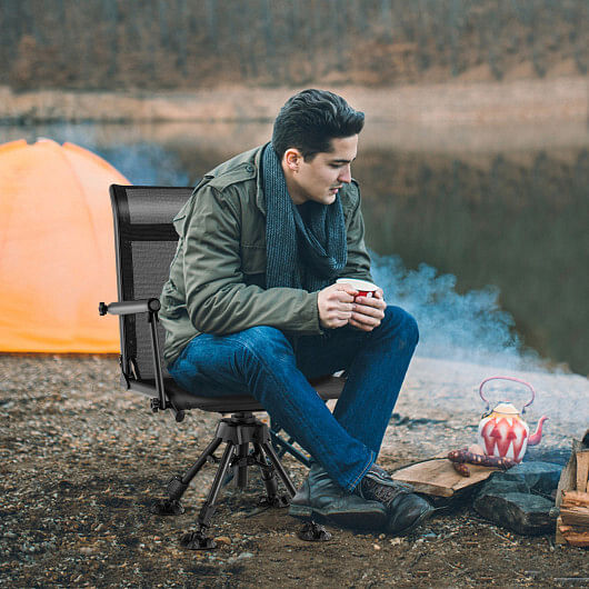 Folding Swivel Patio Chair with 4 Adjustable Leg-Black - Color: Black - Free Shipping