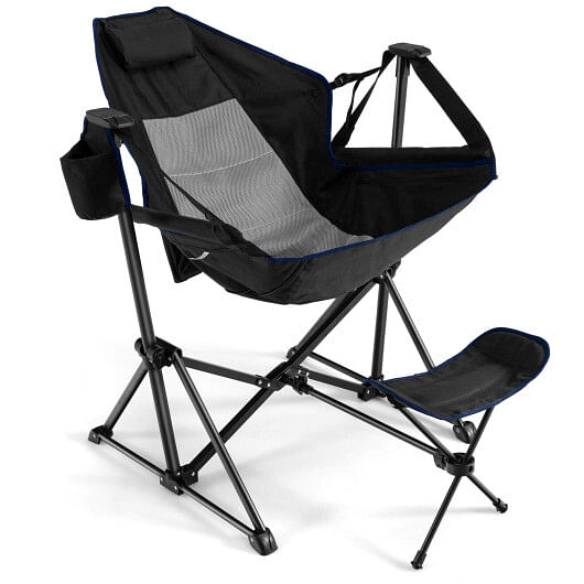 Hammock Camping Chair with Retractable Footrest and Carrying Bag-Black - Free Shipping