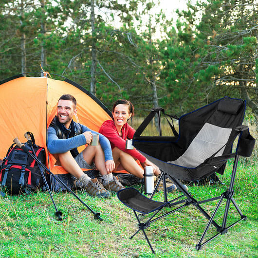 Hammock Camping Chair with Retractable Footrest and Carrying Bag-Black - Free Shipping