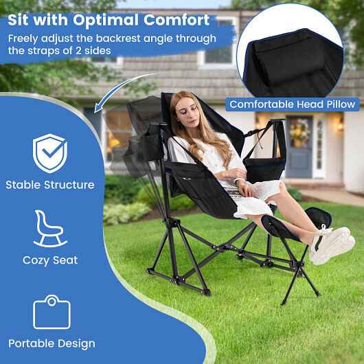 Hammock Camping Chair with Retractable Footrest and Carrying Bag-Black - Free Shipping