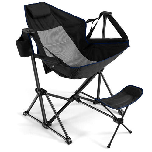 Hammock Camping Chair with Retractable Footrest and Carrying Bag-Black - Free Shipping