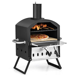 Outdoor Pizza Oven with Anti-scalding Handles and Foldable Legs-Black - Free Shipping