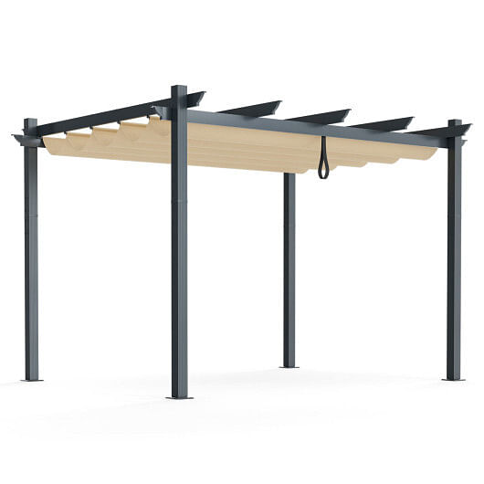 10 x 12 Feet Outdoor Aluminum Retractable Pergola Canopy Shelter Grape Trellis-Gray - Free Shipping