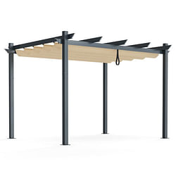 10 x 12 Feet Outdoor Aluminum Retractable Pergola Canopy Shelter Grape Trellis-Gray - Free Shipping