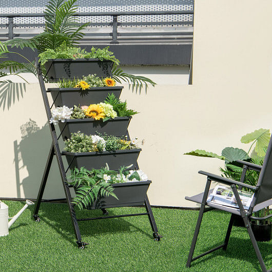 5-Tier Vertical Raised Garden Bed with Wheels and Container Boxes - Free Shipping
