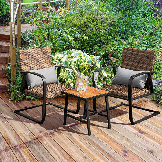 3 Pieces Patio Rattan Conversation Set with Quick Dry Lumbar Pillows - Free Shipping