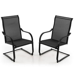 2 Pieces C-Spring Motion Patio Dining Chairs with Breathable Fabric-Brown - Free Shipping
