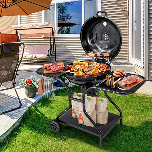 22 Inches 2 Layer Racks Barbecue Grill with Wheels for Outdoor Camping-Black - Free Shipping