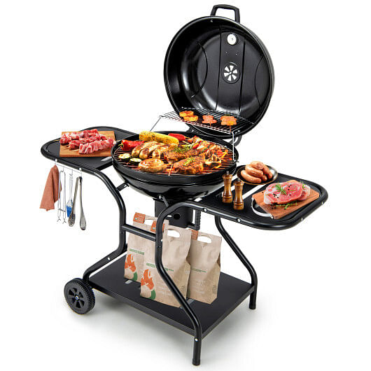 22 Inches 2 Layer Racks Barbecue Grill with Wheels for Outdoor Camping-Black - Free Shipping
