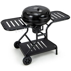 22 Inches 2 Layer Racks Barbecue Grill with Wheels for Outdoor Camping-Black - Free Shipping