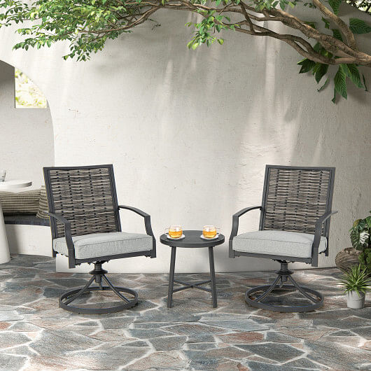 3 Piece Patio Swivel Chair Set with Soft Seat Cushions for Backyard - Free Shipping