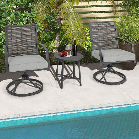 3 Piece Patio Swivel Chair Set with Soft Seat Cushions for Backyard - Free Shipping