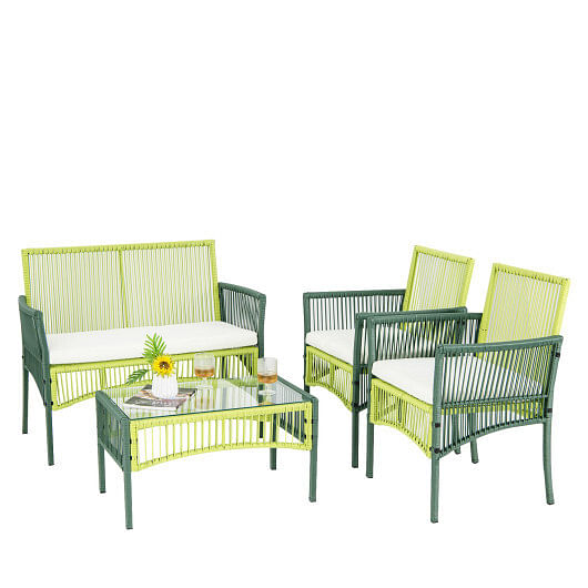 4 Piece Patio Round Wicker Conversation Set - Free Shipping