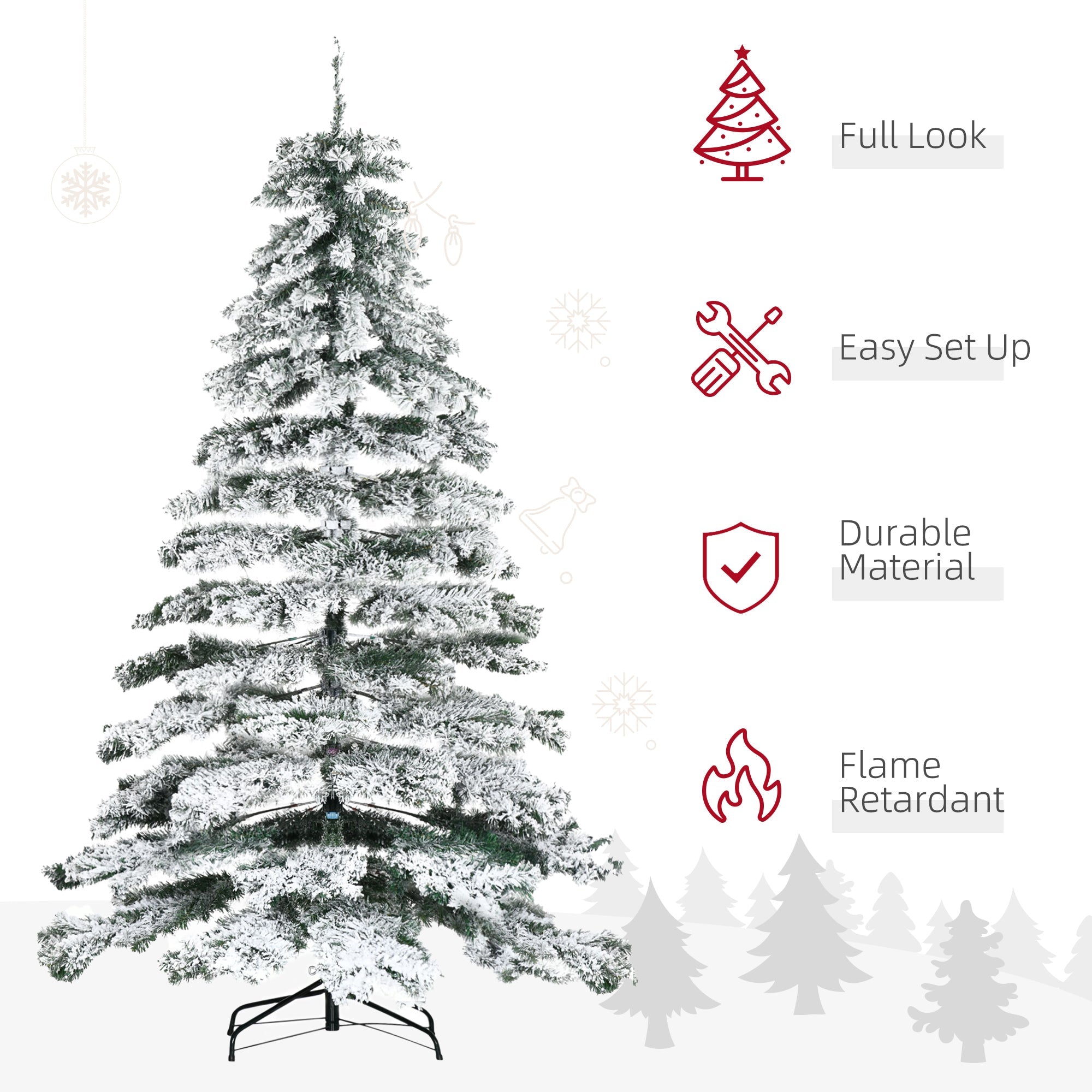 HOMCOM 7.5ft Snow Flocked Artificial Christmas Tree, Green Xmas Tree with Foldable Feet for Holiday Indoor Decoration