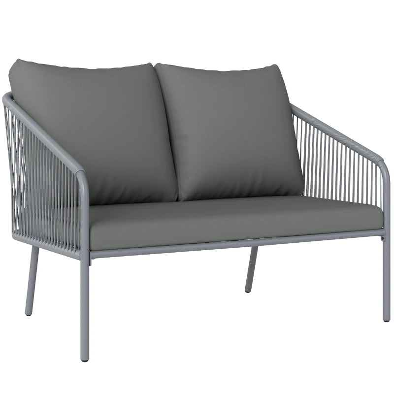 Garden Sofa with Cushions, 2-Seater Outdoor Balcony Rattan Sofa, 112 x 72 x 76 cm, Grey