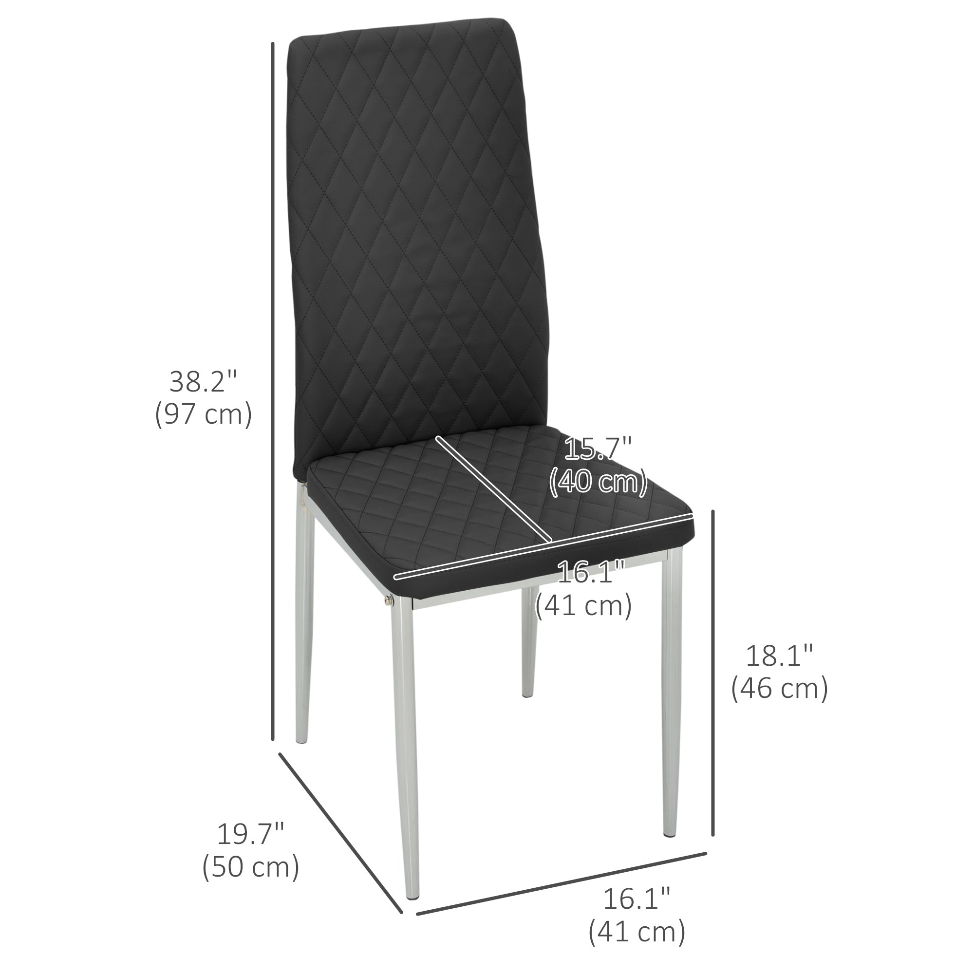 HOMCOM Kitchen Dining Chairs Set of 4 Faux Leather Upholstery Steel Legs for Living Dining Room Black