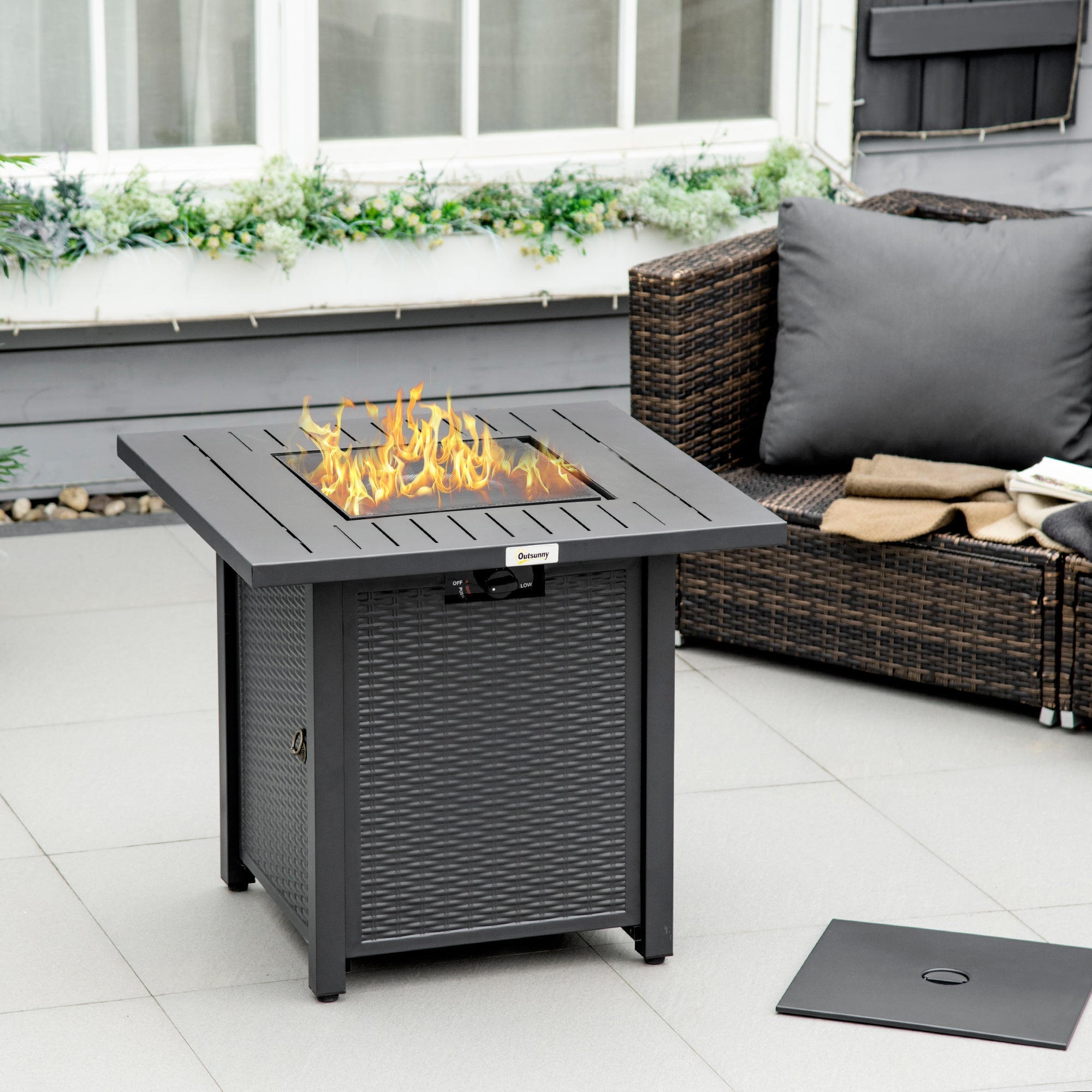 Outsunny Propane Fire Pit Table Smokeless Gas Firepit with 40,000 BTU Burner Thermocouple, Lava Rocks, Cover, Spark Guard