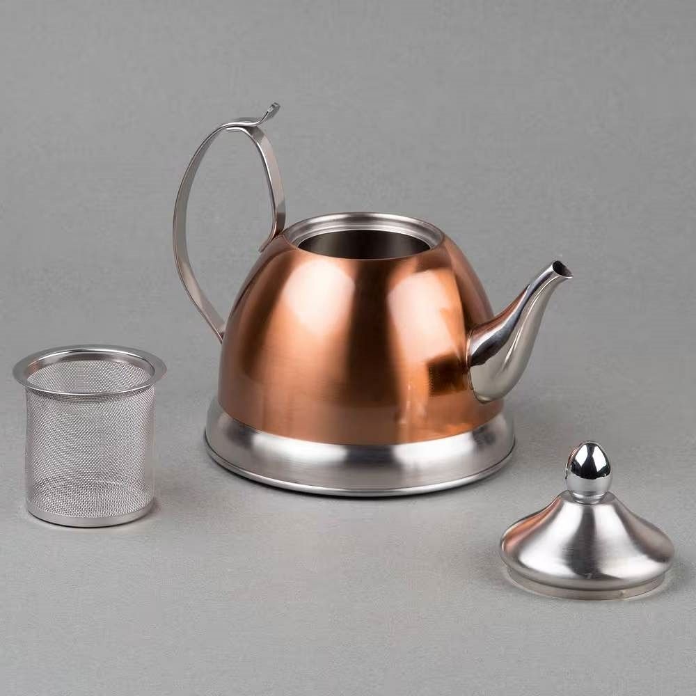 1 Quart Stainless Steel Teapot Kettle in Copper Finish with Tea Infuser - Free Shipping