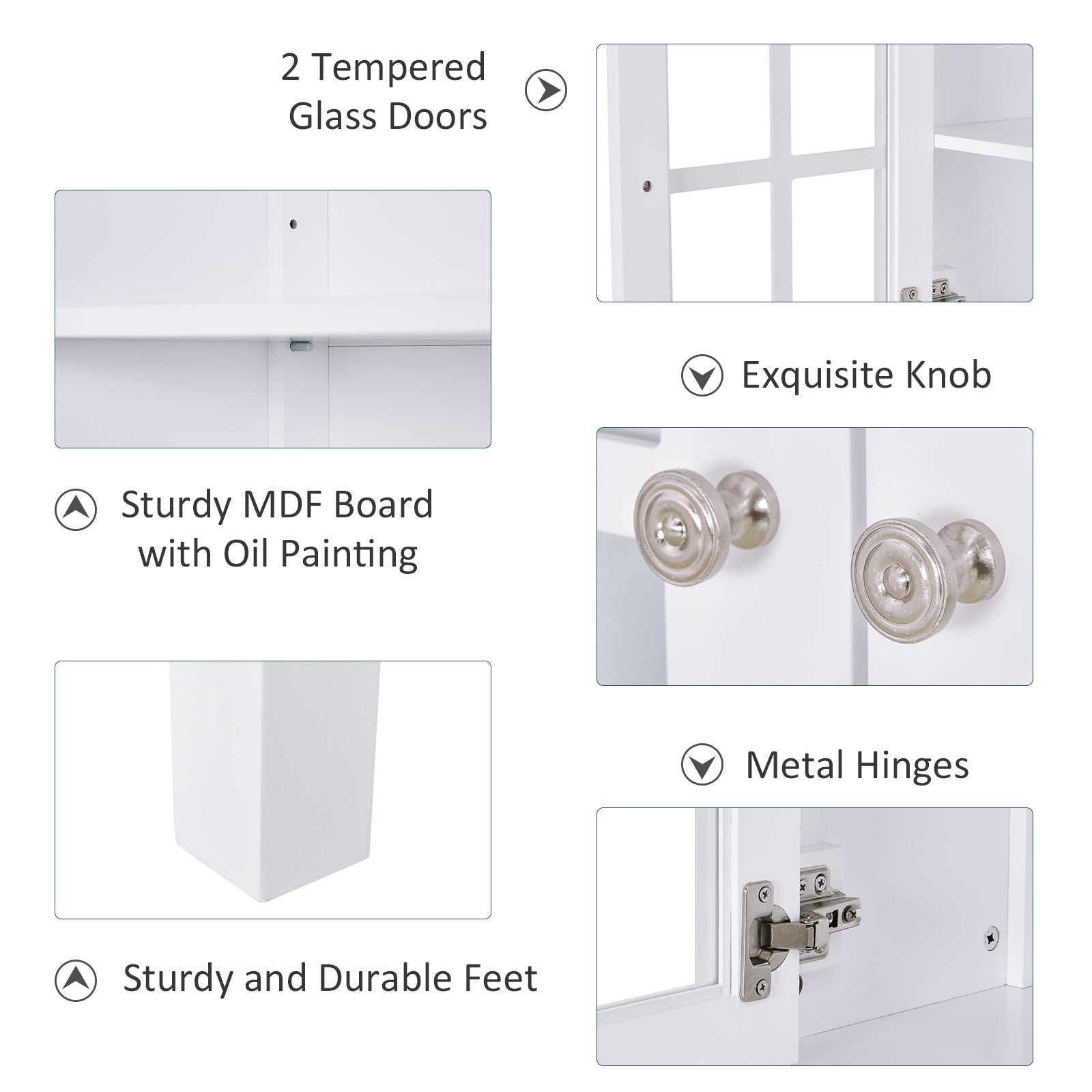 HOMCOM Sideboard Buffet Cabinet with Glass Doors Modern Console Table for Kitchen Dining Room White