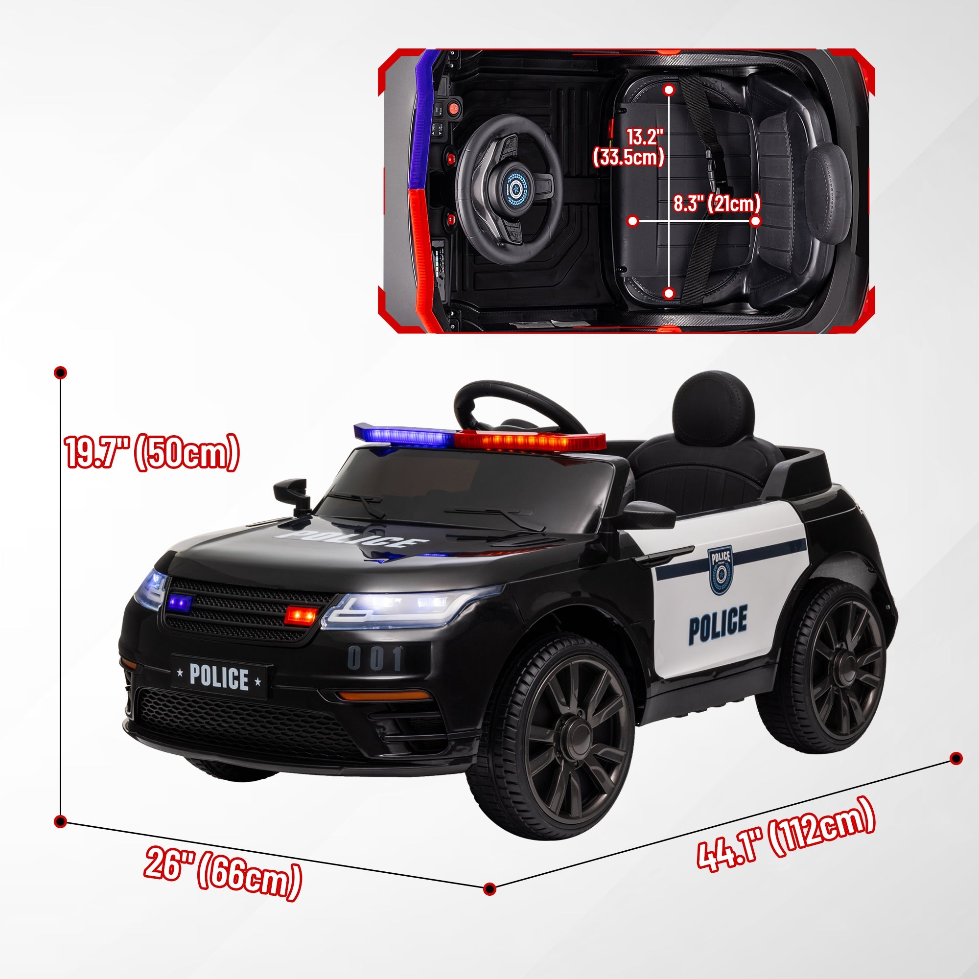 Qaba 12V Kids Electric Police Car w/ Remote Control, Spring Suspension, Training Wheel, Siren, Music, Light, Horn, Black