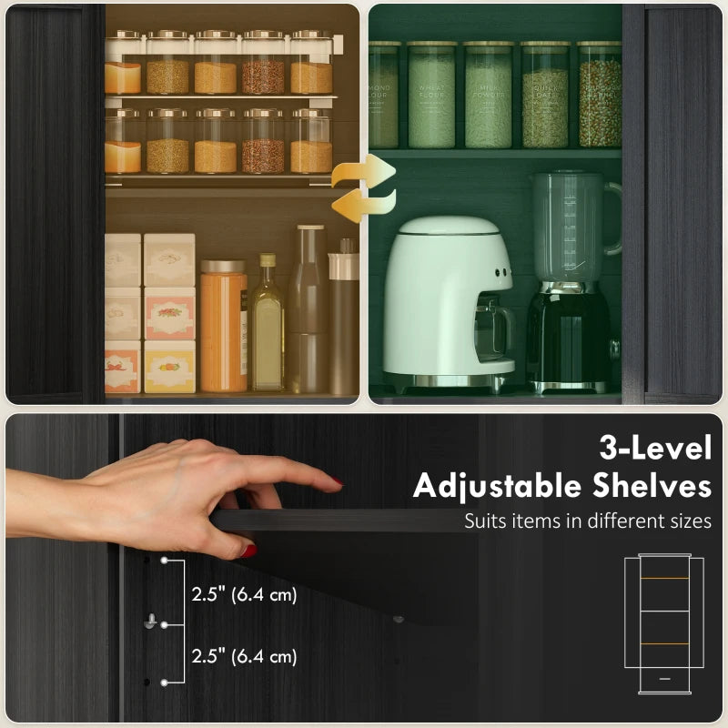 71" Pantry Cabinet, Kitchen Storage Cabinet with Adjustable Shelves, 2 Doors and Drawer for Dining Room, Black