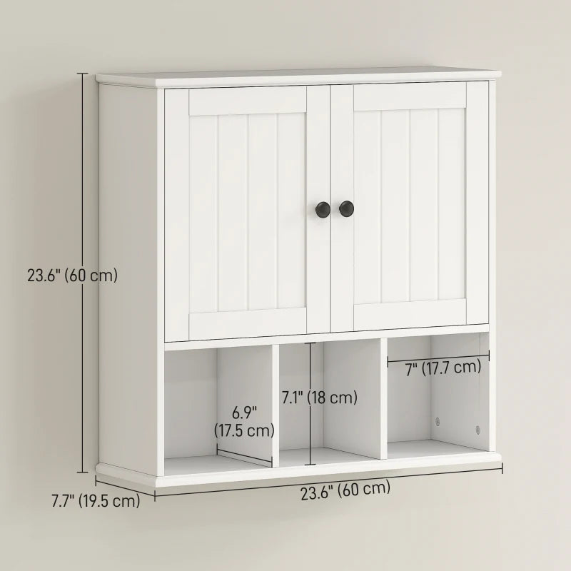 Farmhouse Bathroom Wall Cabinet, Wall Mounted Medicine Cabinet with Adjustable Shelf, Open Compartments, White