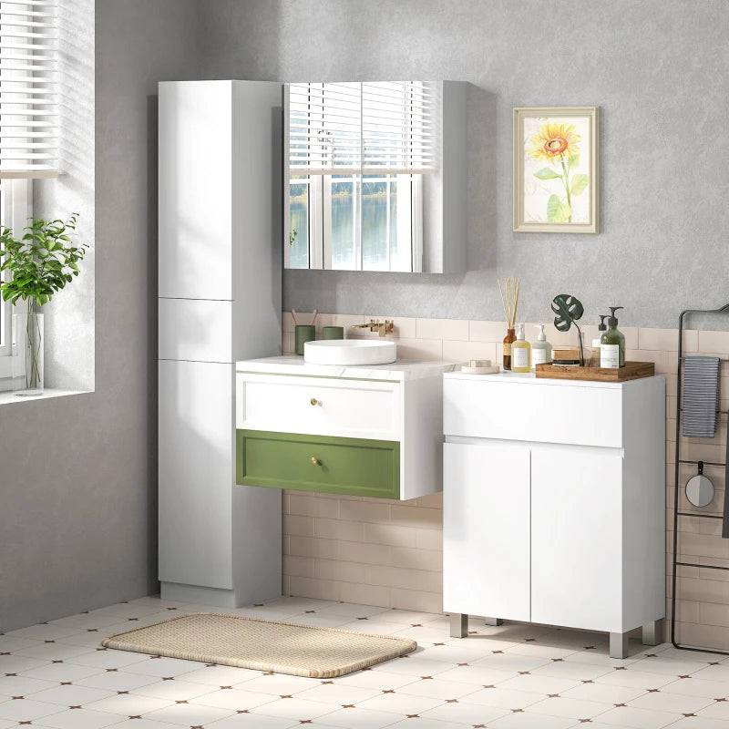 Tall Bathroom Cabinet, Narrow Bathroom Storage Cabinet with Doors, Drawer and Adjustable Shelves, High Gloss White