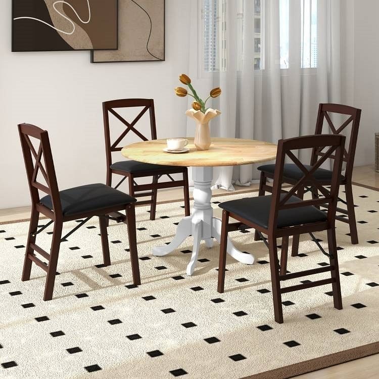 Round 40-inch Solid Wood Kitchen Dining Table with White Legs and Natural Top - Free Shipping
