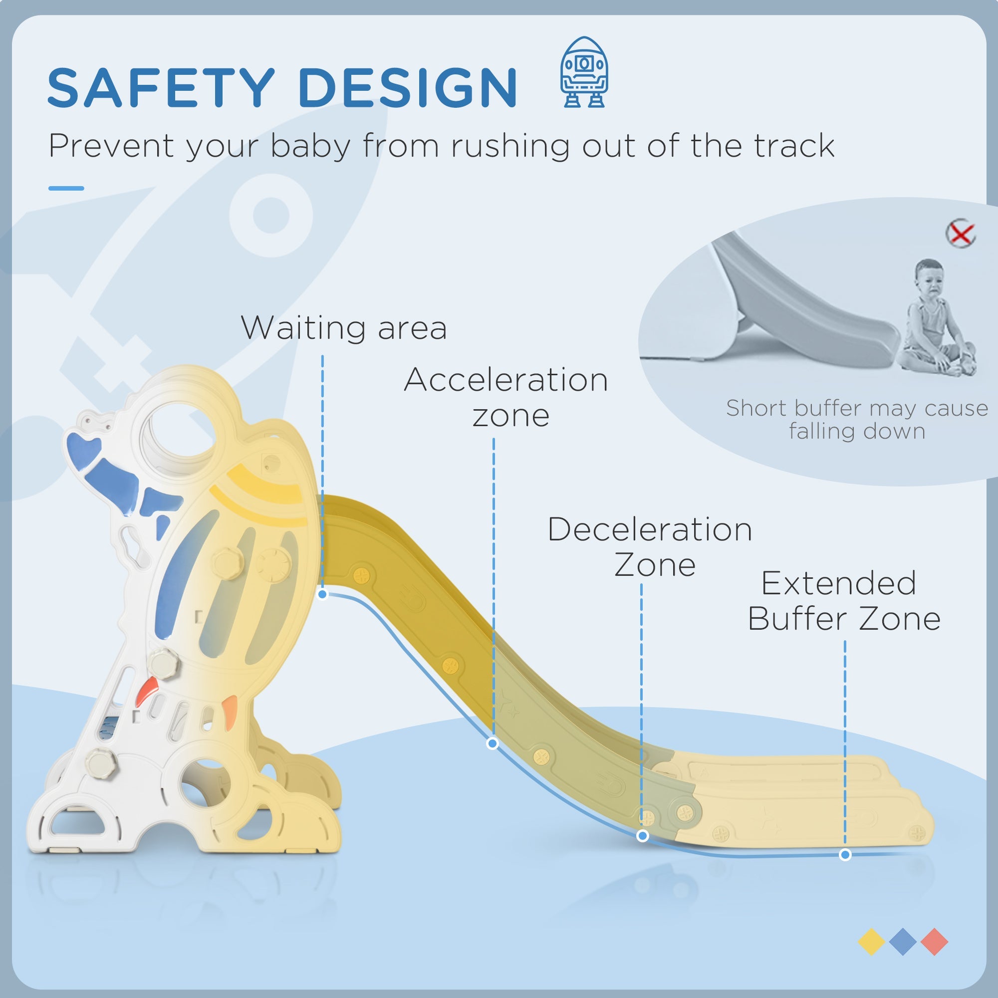Qaba Space Theme Toddler Slide Indoor Climber Playset Kids 1.5-3 Years Blue Playground Equipment