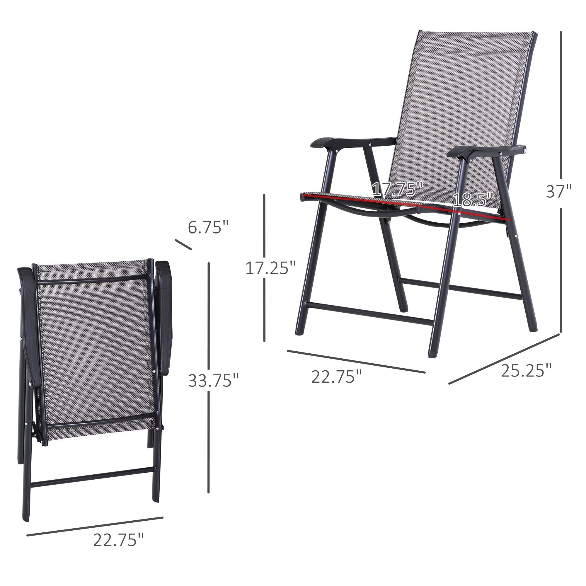 Outsunny 4-Piece Folding Dining Chair Set for Relaxing on Patio, Balcony, or Garden, Comfortable Outdoor Furniture with Armrests, Grey